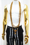 Raw Coral Chunk & Gold Sphere Statement Necklace Set