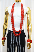 Triple-Strand Red Coral Rope Necklace & Bracelet Set